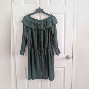 NWT Elliott & Vine Dark Green Off-The-Shoulder Ruffle Mini Elegant Dress - XL